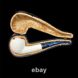 Block Meerschaum Pipe 925 silver unsmoked smoking tobacco pipe w case MD-359