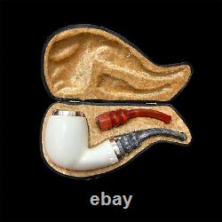 Block Meerschaum Pipe 925 silver unsmoked smoking tobacco pipe w case MD-365