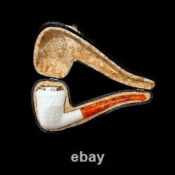 Block Meerschaum Pipe 925 silver unsmoked smoking tobacco pipe w case MD-379