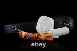 Block Meerschaum Pipe Engraving hand carved smoking tobacco with case MD-4