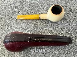 Block Meerschaum Pipe Straight Amber Stem Cased Austria Tobacciana ESTATE FIND