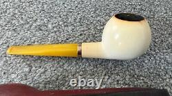 Block Meerschaum Pipe Straight Amber Stem Cased Austria Tobacciana ESTATE FIND