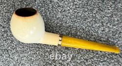 Block Meerschaum Pipe Straight Amber Stem Cased Austria Tobacciana ESTATE FIND