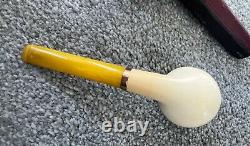 Block Meerschaum Pipe Straight Amber Stem Cased Austria Tobacciana ESTATE FIND