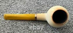 Block Meerschaum Pipe Straight Amber Stem Cased Austria Tobacciana ESTATE FIND