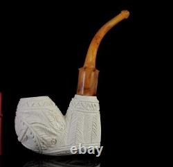 Block Meerschaum Pipe engraving hand carved Smoking tobacco w case MD-160