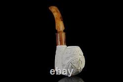 Block Meerschaum Pipe engraving hand carved Smoking tobacco w case MD-160