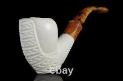 Block Meerschaum Pipe hand carved collectible Smoking tobacco w case MD-147