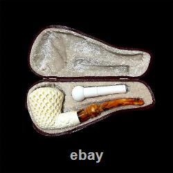 Block Meerschaum Pipe hand carved unsmoked smoking tobacco pipe w case MD-336