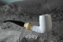 Block Meerschaum Rustic Shank Biliiard & Bambo Pipe