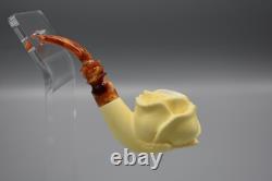 Blooming Rose Figure Smoking Pipe, block Meerschaum New Handmade Custom Case#1141