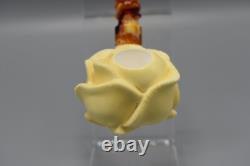 Blooming Rose Figure Smoking Pipe, block Meerschaum New Handmade Custom Case#1141