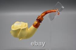 Blooming Rose Figure Smoking Pipe, block Meerschaum New Handmade Custom Case#1141