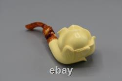 Blooming Rose Figure Smoking Pipe, block Meerschaum New Handmade Custom Case#1141