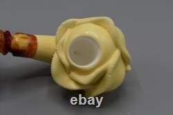 Blooming Rose Figure Smoking Pipe, block Meerschaum New Handmade Custom Case#1141