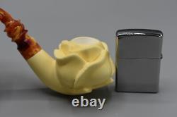 Blooming Rose Figure Smoking Pipe, block Meerschaum New Handmade Custom Case#1141