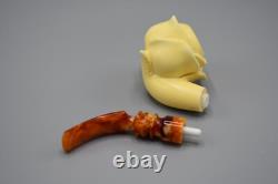 Blooming Rose Figure Smoking Pipe, block Meerschaum New Handmade Custom Case#1141
