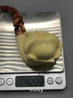 Blooming Rose Figure Smoking Pipe, block Meerschaum New Handmade Custom Case#1141