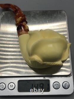 Blooming Rose Figure Smoking Pipe, block Meerschaum New Handmade Custom Case#1141