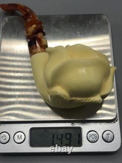 Blooming Rose Figure Smoking Pipe, block Meerschaum New Handmade Custom Case#1141