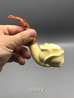 Blooming Rose Figure Smoking Pipe, block Meerschaum New Handmade Custom Case#1141