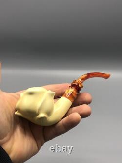 Blooming Rose Figure Smoking Pipe, block Meerschaum New Handmade Custom Case#1141