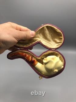 Blooming Rose Figure Smoking Pipe, block Meerschaum New Handmade Custom Case#1141