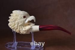 Bold Eagle Figure pipe Glass Eyes Handmade Block Meerschaum-NEW W CASE#1419