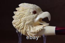 Bold Eagle Figure pipe Glass Eyes Handmade Block Meerschaum-NEW W CASE#1419