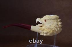 Bold Eagle Figure pipe Glass Eyes Handmade Block Meerschaum-NEW W CASE#1419