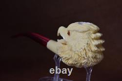 Bold Eagle Figure pipe Glass Eyes Handmade Block Meerschaum-NEW W CASE#1419