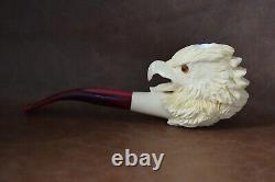 Bold Eagle Figure pipe Glass Eyes Handmade Block Meerschaum-NEW W CASE#1419