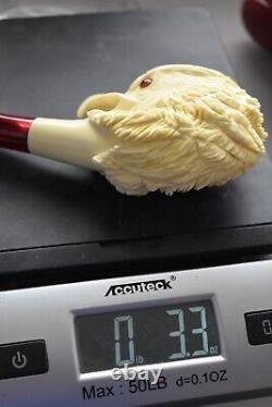Bold Eagle Figure pipe Glass Eyes Handmade Block Meerschaum-NEW W CASE#1419