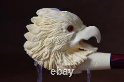 Bold Eagle Figure pipe Glass Eyes Handmade Block Meerschaum-NEW W CASE#1419