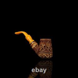 Brandy Pipe W Masonic Emblems By EGE BLOCK MEERSCHAUM-NEW-HANDCARVED W Case#426