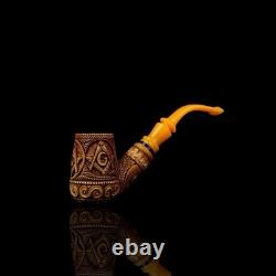 Brandy Pipe W Masonic Emblems By EGE BLOCK MEERSCHAUM-NEW-HANDCARVED W Case#426