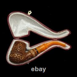 Brandy Pipe W Masonic Emblems By EGE BLOCK MEERSCHAUM-NEW-HANDCARVED W Case#426