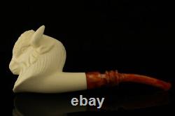 Buffalo Hand Carved Block Meerschaum Pipe with custom CASE 12191
