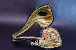 CLAW PIPE W Masonic Emblems By H EGE-BLOCK MEERSCHAUM-NEW-HANDCARVED W Case#206