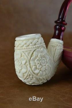 CUMHUR Ornate Pipe BLOCK MEERSCHAUM-NEW-HAND CARVED W Case&Tamper#224