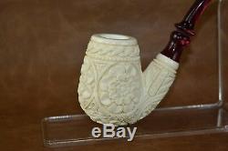 CUMHUR Ornate Pipe BLOCK MEERSCHAUM-NEW-HAND CARVED W Case&Tamper#224