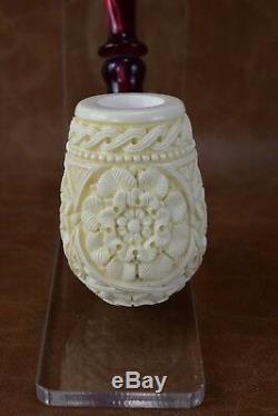 CUMHUR Ornate Pipe BLOCK MEERSCHAUM-NEW-HAND CARVED W Case&Tamper#224