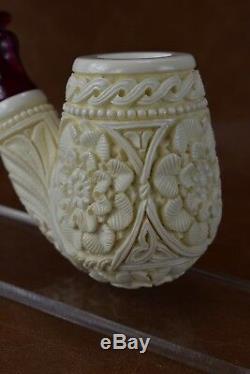 CUMHUR Ornate Pipe BLOCK MEERSCHAUM-NEW-HAND CARVED W Case&Tamper#224