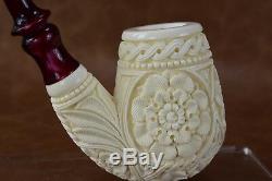 CUMHUR Ornate Pipe BLOCK MEERSCHAUM-NEW-HAND CARVED W Case&Tamper#224