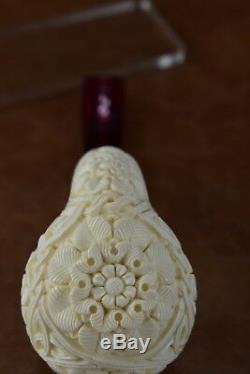 CUMHUR Ornate Pipe BLOCK MEERSCHAUM-NEW-HAND CARVED W Case&Tamper#224