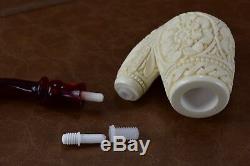 CUMHUR Ornate Pipe BLOCK MEERSCHAUM-NEW-HAND CARVED W Case&Tamper#224