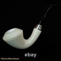 Calabas Block Meerschaum Pipe, 925 Silver, Smoking Pipe, Tobacco Pipa CASE AGM82