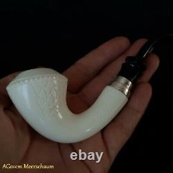 Calabas Block Meerschaum Pipe, 925 Silver, Smoking Pipe, Tobacco Pipa CASE AGM82