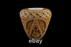 Calabash Ornate Pattern Masonic Pipe New Block Meerschaum Handmade W Case#912