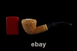 Calabash Ornate Pattern Masonic Pipe New Block Meerschaum Handmade W Case#912